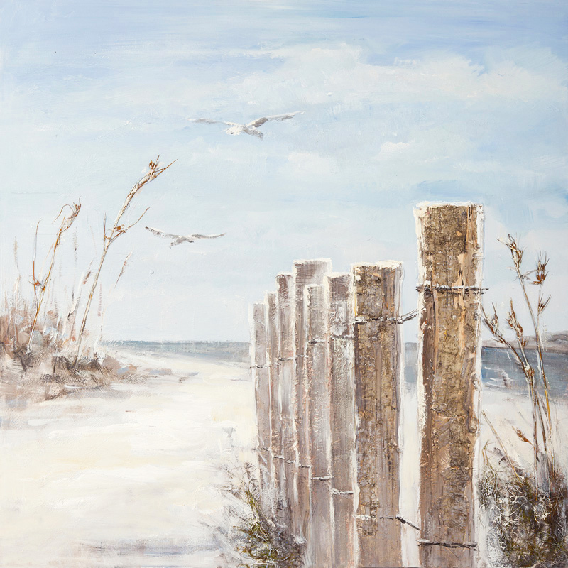 PXYW653 Wall décor art oil on canvas seascape fence on beach